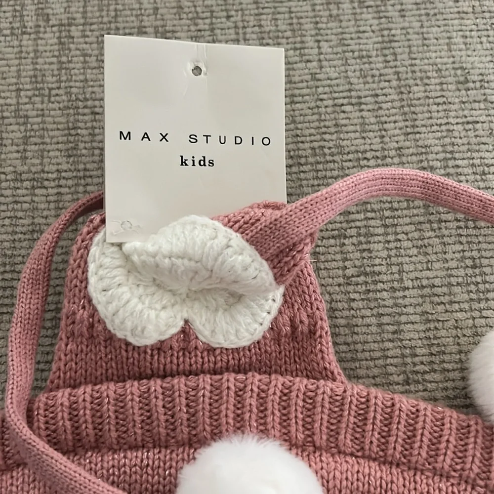 Max Studio Blush Knit Hat with White Pom-Poms - Picture 6 of 6